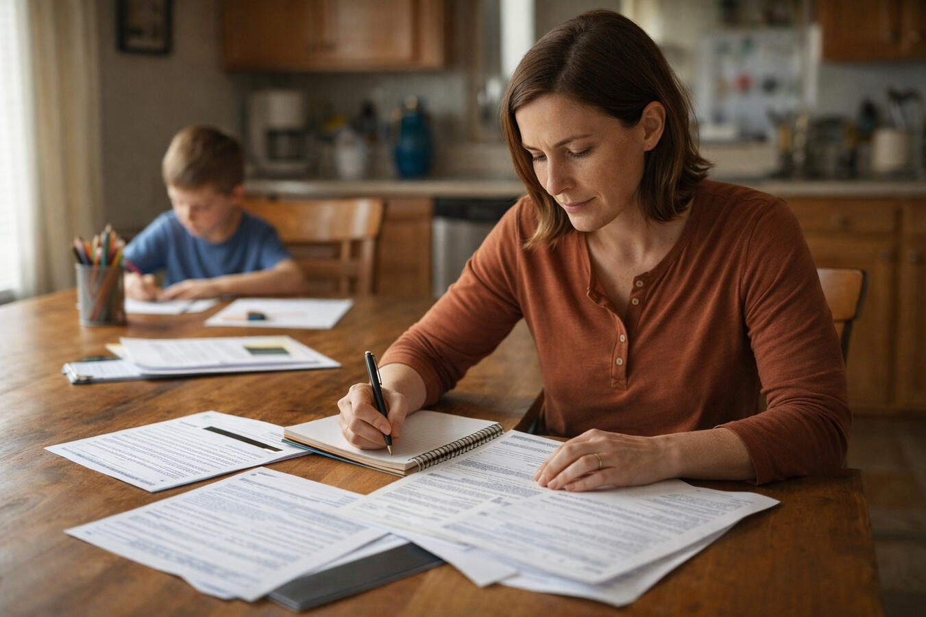 A parent prepping the night before her next meeting